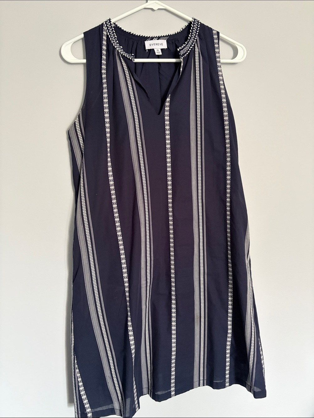 Evereve Navy and White Vertical-Strip Sleeveless Shift Dress